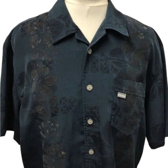 QuikSilver Mens Short Sleeve Button Down Hawaiian Shirt, Navy, size L - Picture 4 of 7